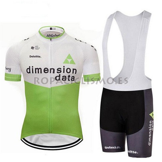 2018 Maillot Dimension Data Tirantes Mangas Cortas Blanco y Verd